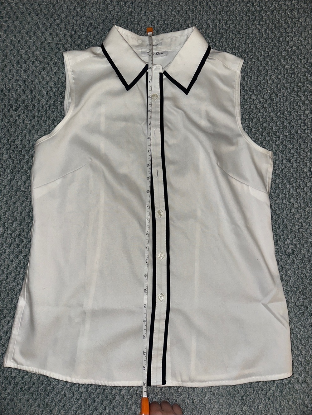 Calvin Klein White Sleeveless Button-Down Shirt with Black Trim